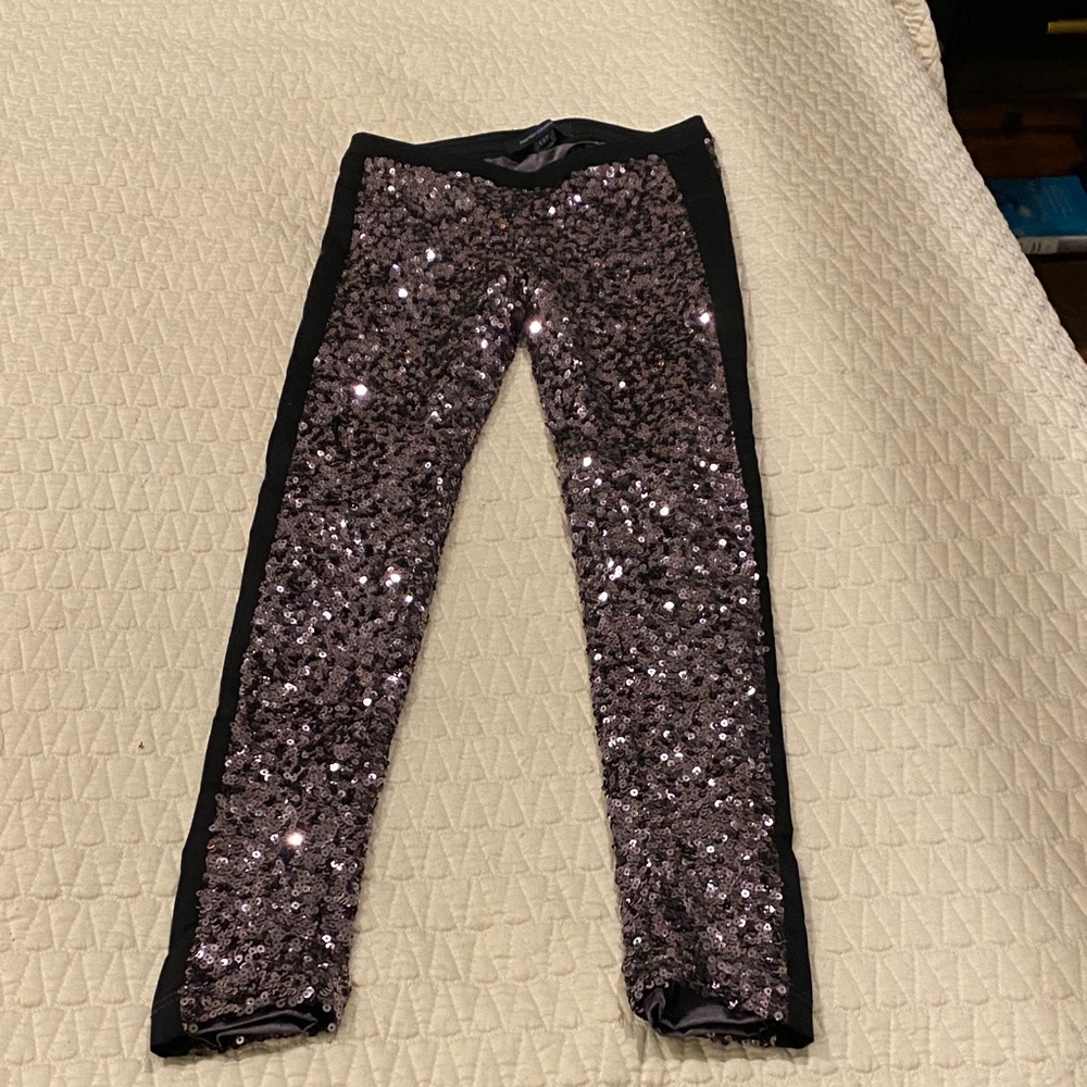French Connection Sparkly Black and Silver Tuxedo Leggings